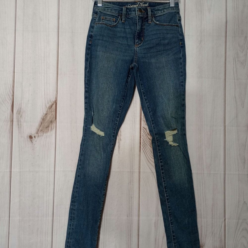 Universal Thread High Rise Skinny Jeans Womens 0/25R Distressed Medium Wash